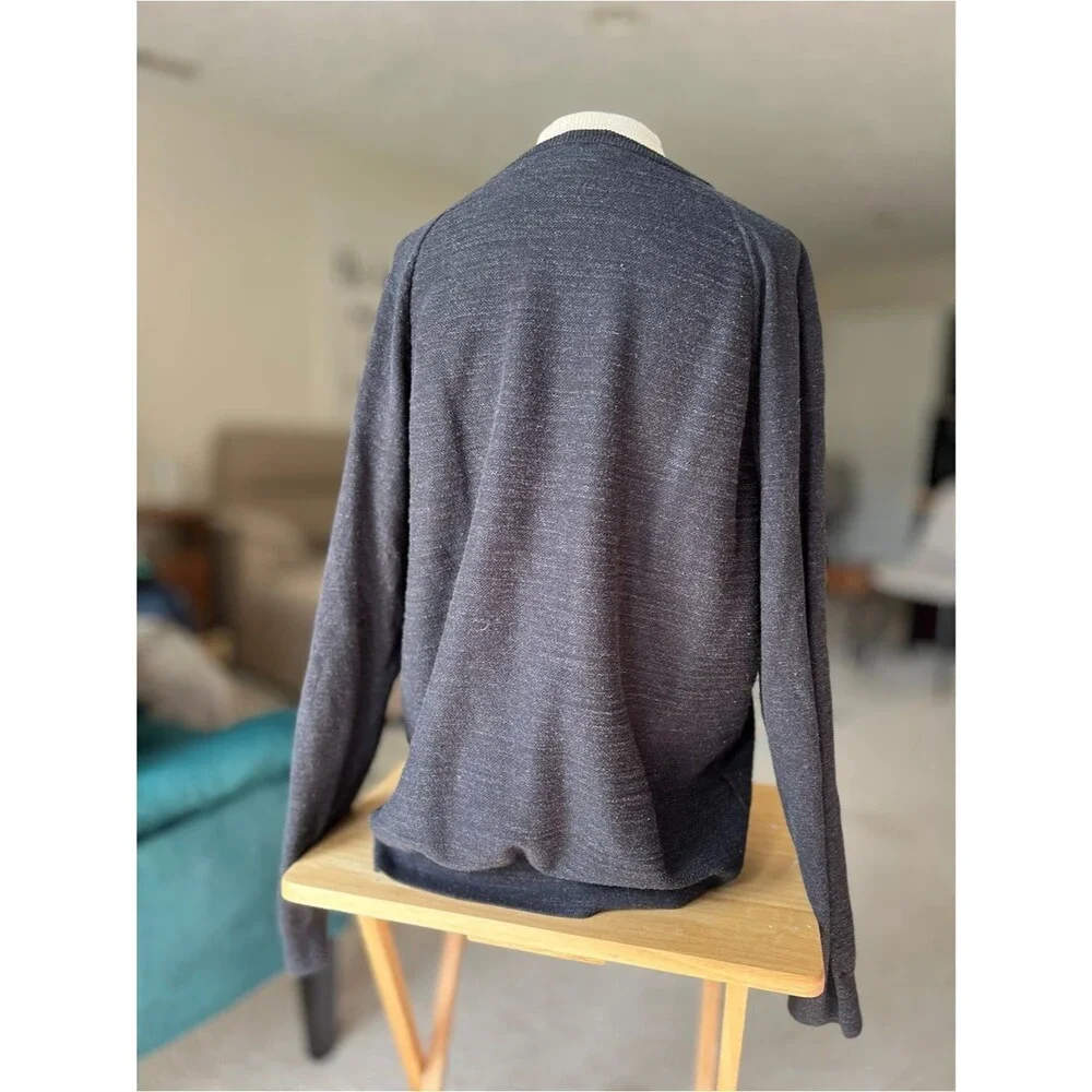 J. Crew Charcoal Gray Blue Textured Crewneck Sweater Pullover Raglan Size XL